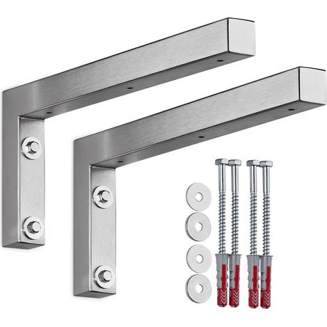 SOTECH Wandkonsole Regalkonsole Waschtischkonsole in L-Form 350 x 150 x 30 mm, Edelstahl gebürstet, 2 Stück