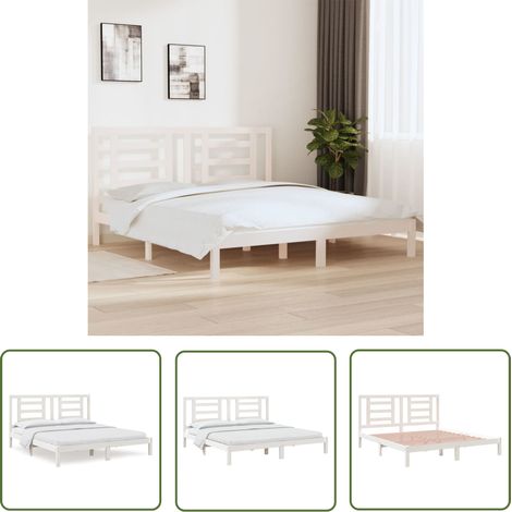 The Living Store Massivholzbett Weiß 180x200 cm - Holzbett - Massivholzbette - Kiefernholzbette - Doppelbett - Boxspringbett (1/5)