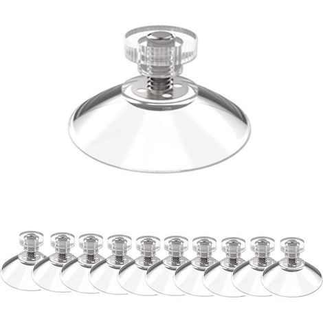 Lot de 10 ventouses en verre de 40 mm en PVC transparent avec crochets à vis (sans crochets) et support à ventouse à adhésif extra-fort