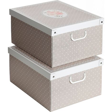 Lavatelli Set 2 pezzi Scatole armadio in cartone, organizer per vestiti e biancheria, per cambio stagione, Pois 49x40xh24 cm