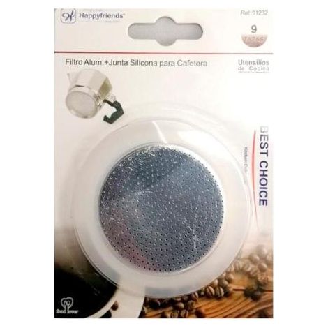 HAPPYFRIENDS filtro cafetera 9 tazas , Filtro cafetera 9 tazas Junta de aluminio con junta de silicona para cafetera de 9 tazas Recambio de filtro más junta para cafetera p (1/2)