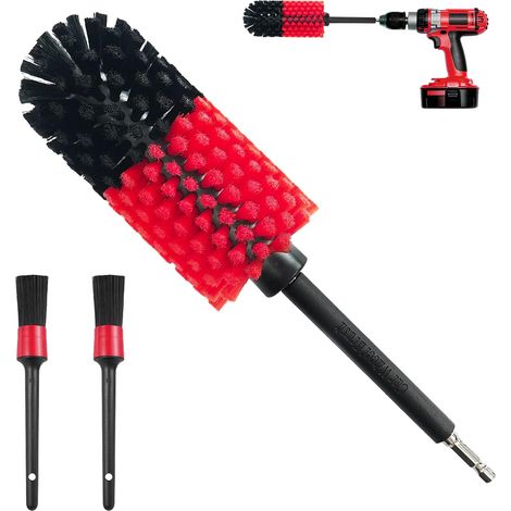 Brosse Jante Voiture, Brosse Visseuse, Rotative Nettoyage avec 2 Brossettes (Rouge (1/5)