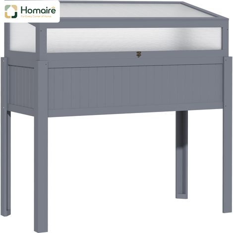 HOMAIRE Hochbeet Holz 2-en-1 avec Frühbeet et Gewächshaus pour Tomaten & Gemüsebeet en Polycarbonat gris