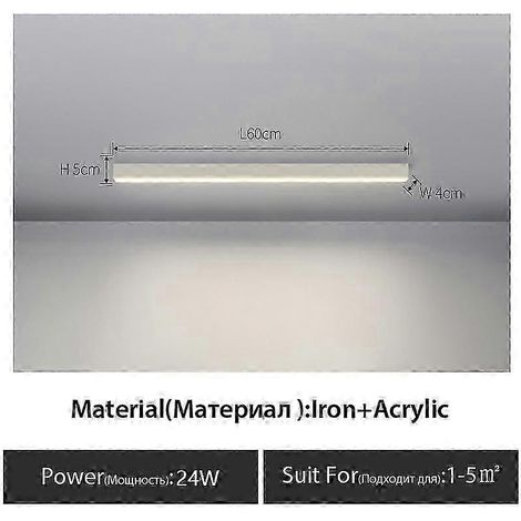 Lampe linéaire minimaliste à montage en surface, longue bande LED, pour balcon, couloir, vestiaire, salon, salle à manger, plafonnier, noir (L60cm, lumière blanche chaude 3000K) (1/5)