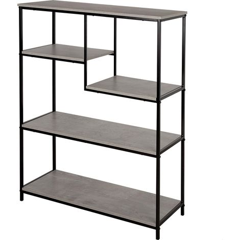 Étagère asymétrique Fixe, Effet Ciment, 5 étagères, 75 x 30 x 100 cm, Acier et MDF, Montage Facile, Robuste, Meubles de Salon, étagères (1/5)
