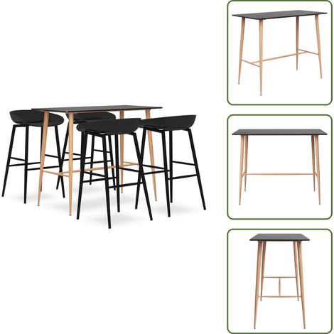5-tlg. Bar-Set Schwarz - Moderner Bartisch - Barhocker Set - Kücheninsel - Bistro Tisch - Hochstuhl (1/5)