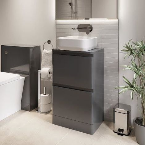Bathroom Cloakroom Vanity Unit Wash Storage Cabinet Countertop Basin Grey 500mm (1/5)