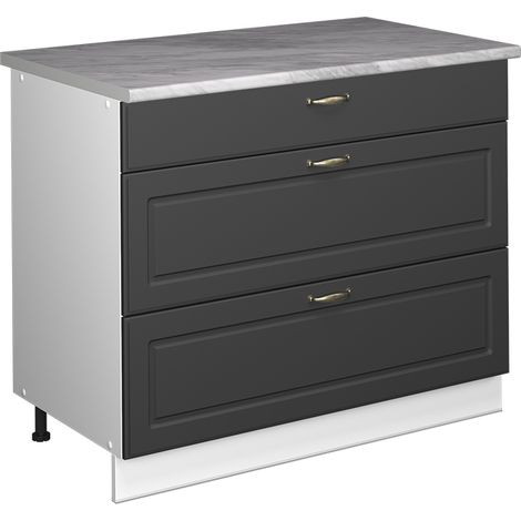 Küchenunterschrank Fame-Line, Anthrazit-Gold Landhaus/Weiß, 100 cm, AP Marmor, Vicco (1/5)