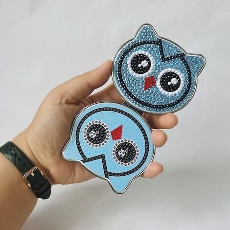 Eulenmuster-Taschenspiegel-Set mit Diamantmalerei (1/5)