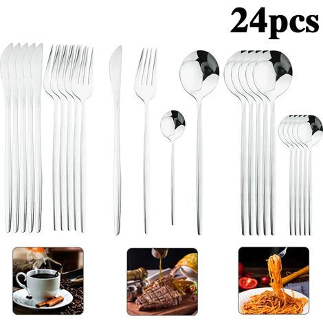 Service de table 24 pièces en acier inoxydable argenté, service de table uni (1/5)