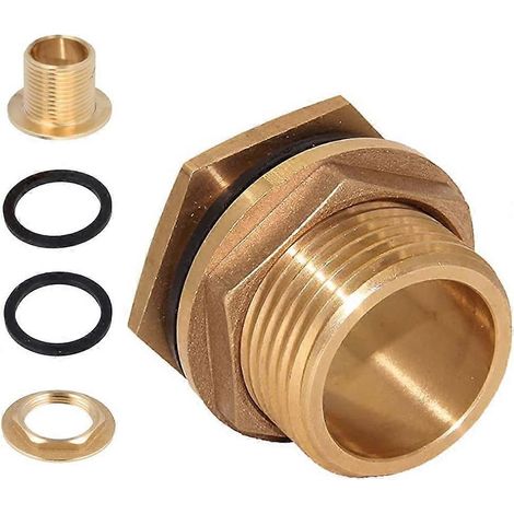 Douille en laiton 1/2 pouce pour récupérateur d'eau de pluie, diamètre DN15 (1/2 pouce NPT) 20 mm, utilisée pour les robinets, les récupérateurs d'eau de pluie et les réservoirs d'eau (paquet de 2) (1/5)