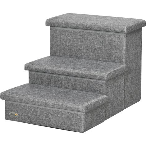 Escalera mascotas 3 peldaños perros gatos con almacenamiento 63.5x42.5x40.5 cm gris