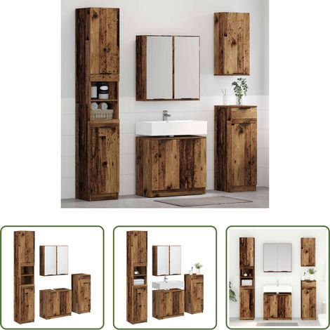 vidaXL Rangement salle de bain - Ensemble de mobilier de salle de bain 4 pcs Bois ancien (1/5)