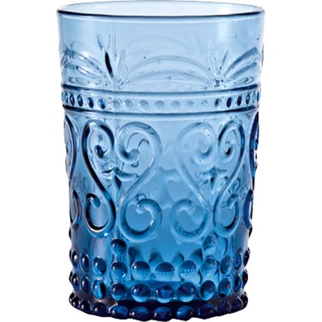 Zafferano Set 6 Tumbler Provenzale Colore Acquamarina in vetro soffiato lavorato a mano con decoro a rilievo per tavola quotidiana ed elegante