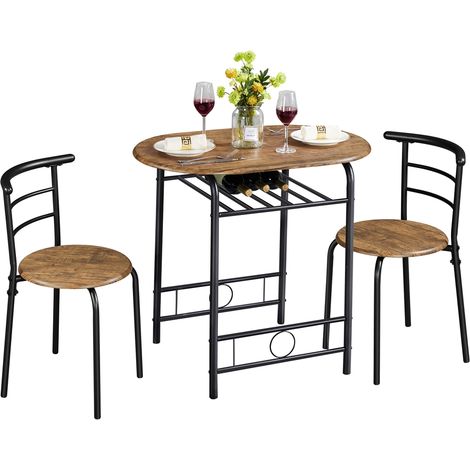 Yaheetech Set Tavolo e 2 Sedie Sala da Pranzo Cucina Salvaspazio Moderno Set Mobili da Balcone Bar per 2 Persone in Legno e Metallo Sedia Portata 136 kg Marrone Retro