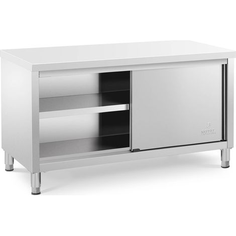 Royal Catering – Meuble bas en inox 150 x 70 cm – Capacité 600 kg – Surface facile à nettoyer – Résistant à la corrosion – Pour cuisines professionnelles (1/5)