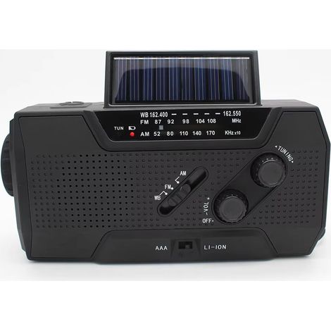 Filiyano – lampe torche – Radio avec cellule solaire, générateur de batterie 2000 MAH avec lampe torche (Noir)