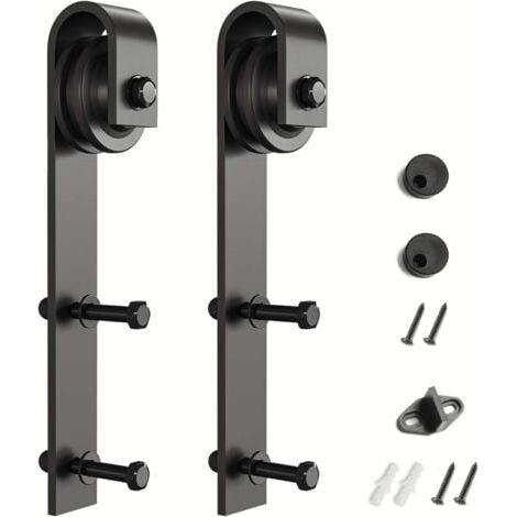 Supports de quincaillerie pour porte de grange coulissante, 2 pièces (noirs) (supports en forme de J) (1/5)
