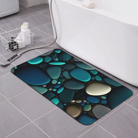 (Bleu, 60x40CM) Tapis de Bain Diatomite,Tapis De Bain Antidérapant&Merveilleux Motifs de Pierre en 3D,Tapis de Bain Doux, Absorbant et Séchant Rapidem (1/5)