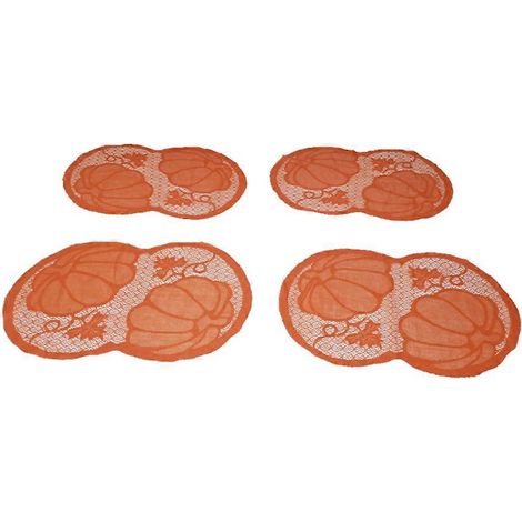 Napperon en dentelle à motif de feuilles de citrouille, lot de 4, orange (1/5)