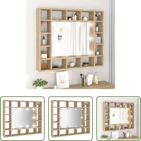 vidaXL LED-Beleuchtung - Spiegelschrank mit LED Sonoma-Eiche 91x15x76,5 cm (1/5)