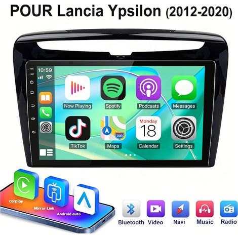 9 pouces Carplay 4 cœurs Autoradio pour Lancia Ypsilon (2012-2020) 64G JUNSUN (1/5)