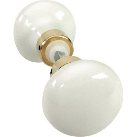 Bouton rond double porcelaine – Garniture en laiton – Pour portes intérieures – 6x90 mm – Merigous