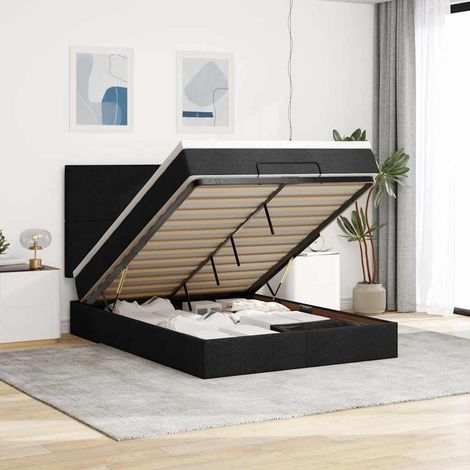 Ottoman-Bett mit Matratze Schwarz 140x200 cm Stoff
