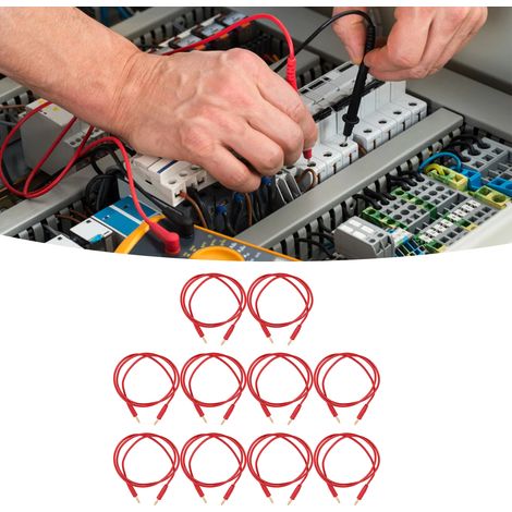 J.70003 Câble de test de fiche banane en laiton plaqué or et nickel de 4 mm, faisceau de câbles de test mâle-mâle de 4 mm, soudable, vendu par paquets de 10 (rouge). (1/5)