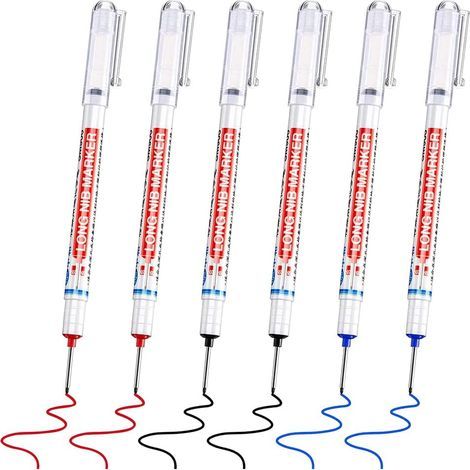 6-teiliges Set Tieflochmarker, Permanentmarker mit langer Spitze, Zimmermannsbleistift-Set, Tieflochmarker, Zimmermannsmarker, Massivholzbleistift, Präzisionskantenmarker (1/5)