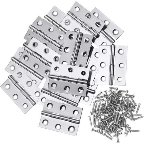 20pcs Charnières en Acier Inoxydable,Charnière de Porte,Trous de Charnière Plats Pliants,Charnière de Tiroir d'Armoire,Connecteurs de Charnière de Fenêtre,Charnière d'Armoire Boîte Argent,avec Vis (1/5)