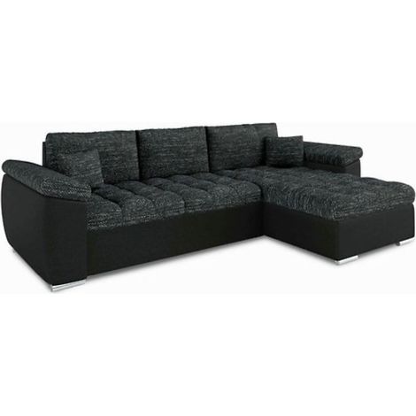Vegas Universal L-Shape Corner Sofa Bed - Dark Grey & Black