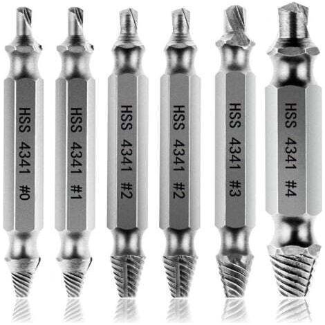 Extracteurs de vis endommagés [6 pièces], extracteur de vis, extracteur de boulon cassé en acier HSS 4341, dureté supérieure à 63 HRC