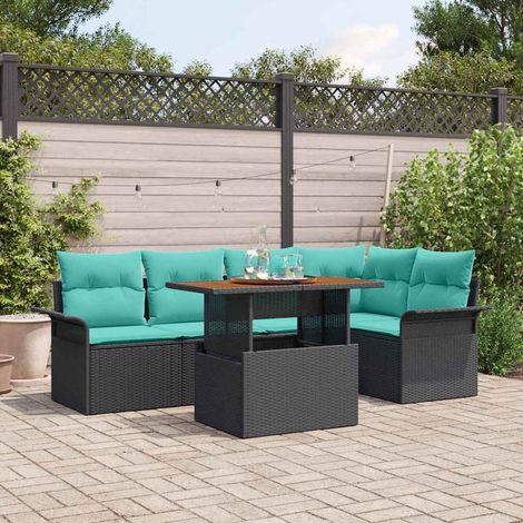 Conjunto de sofá de jardín 6 pcs Negro Poliratán (1/5)