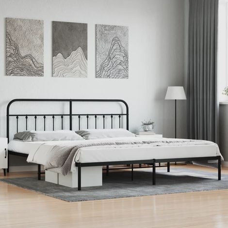 The Living Store Cadre de lit métal sans matelas avec tête de lit noir 193x203cm - Cadre De Lit - Lit Double - Lit Metal - Lit Moderne - Literie (1/5)