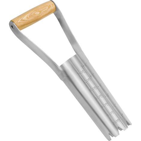 Outils de jardin, bêche perforée avec échelle de profondeur, en acier inoxydable avec poignée en bois, accessoire de jardin, convient pour semer des graines dans les jardins, les haies (1/5)