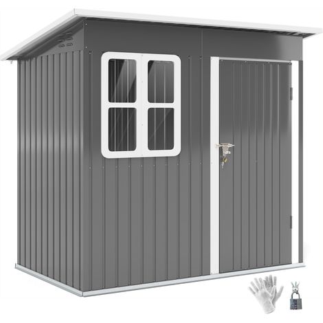 Casetta Box da Giardino 220x130 cm Porta con Blocco Finestra e Prese d'Aria in Acciaio Grigio