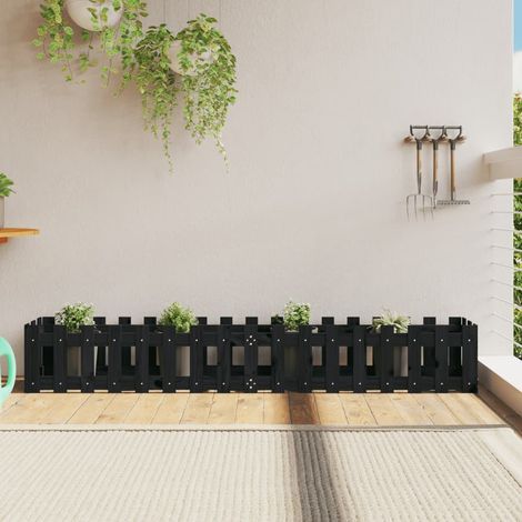 Macetero bancal elevado plantas flores terraza jardín valla de jardín diseño 200 x 30 x 30 cm pino macizo negro 020039805