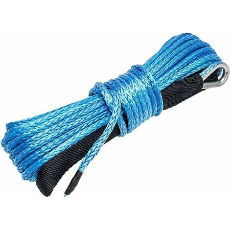 Corde du Treuil Synthétique 6 mmx15 m(1/4 x 50') Force de Rupture 3400kg (10000 LB) Câble du Treuil Synthétique pour VTT UTV (Bleu) (1/4)