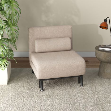 Poltrona letto reclinabile effetto lino beige, acciaio, OKWISH (1/5)