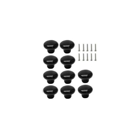 Set di 10 maniglie rotonde in ceramica nera, adatte per ante di armadi, guardaroba e mobili. - Crezuo
