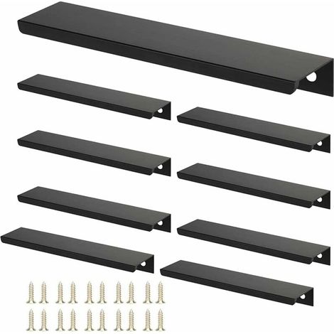 Lot de 10 poignées de meuble pour tiroir, armoire, meuble de cuisine, entraxe 192 mm, noir, 250 mm (1/5)