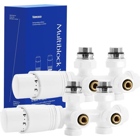 Kit Multibloc Vannes Thermostatiques Lot de 2 Blanc Radiateur