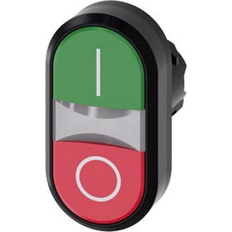 Pulsante doppio luminoso, 22 mm, rotondo, plastica, verde I, rosso O, pulsanti, piatto