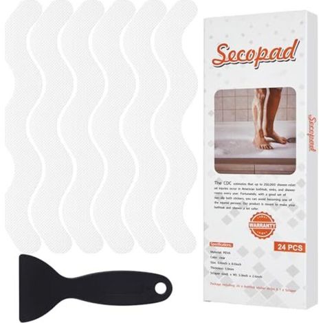 Autocollants de Douche antidérapants 24 PCS Bandes de Baignoire de sécurité Autocollants adhésifs avec grattoir de qualité supérieure pour escaliers de Douche de Baignoire (blanc) (1/4)