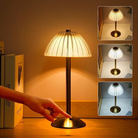Lámpara de mesa LED portátil,lámpara de mesa retro,lámpara recargable inalámbrica de latón dorado,3 colores de luz regulables (1/5)