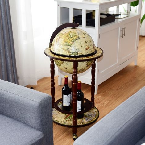 Bar globe terrestre Mappemonde en bois d'eucalyptus Style classique du 16e siècle, à roulettes 44,3x44,3x88cm CW7097 Maison Chic (1/4)