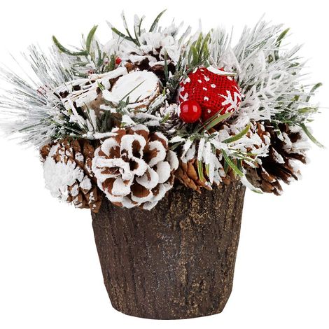 Weihnachts-Ikebana MagicHome, mit verschneitem Tannengrün, Holzimitat, 18 cm (1/2)