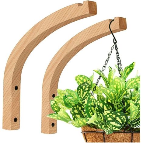 Lot de 2 suspensions murales en Bois pour Fleurs - Crochets muraux à Suspendre - Support pour Plantes, Lanterne, Crochet Mural, Support de Suspension pour Fleurs, planteur, Suspendu (1/4)