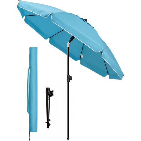 VOUNOT® Sombrilla Playa Grande Ø200cm y Soporte Arena Mástil Inclinable Altura Regulable Protección UV Parasol con Techo Ventilación Bolsa Transporte Turquesa